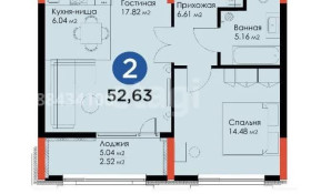 Продажа 2-комнатной квартиры, 52.63 м, Кабанбай батыра, дом 58