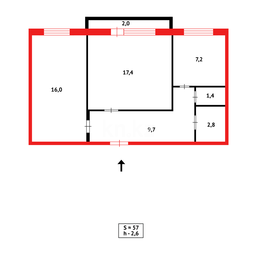 Продажа 2-комнатной квартиры, 56 м² в Караганде