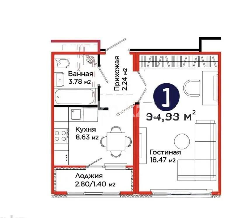 Продажа 1-комнатной квартиры, 34.53 м² в Астане - фото 5