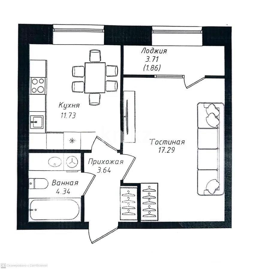 Продажа 1-комнатной квартиры, 38.86 м² в Астане