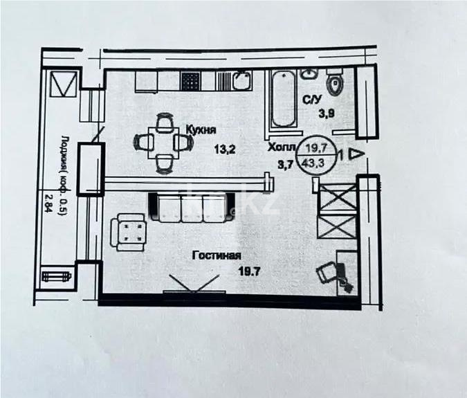 Продажа 1-комнатной квартиры, 43.3 м² в Астане