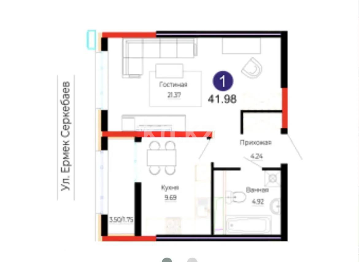 Продажа 1-комнатной квартиры, 42 м², ул. Е-882, дом  7 в Астане
