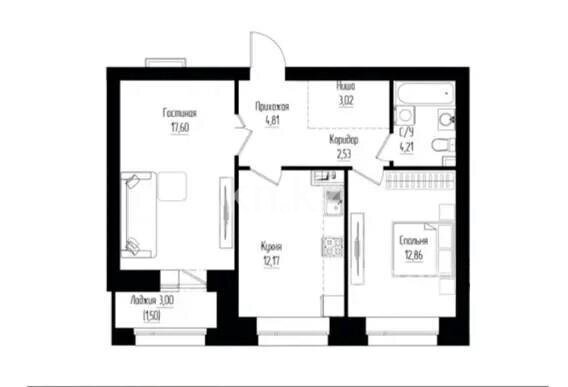 Продажа 2-комнатной квартиры, 58.69 м² в Астане