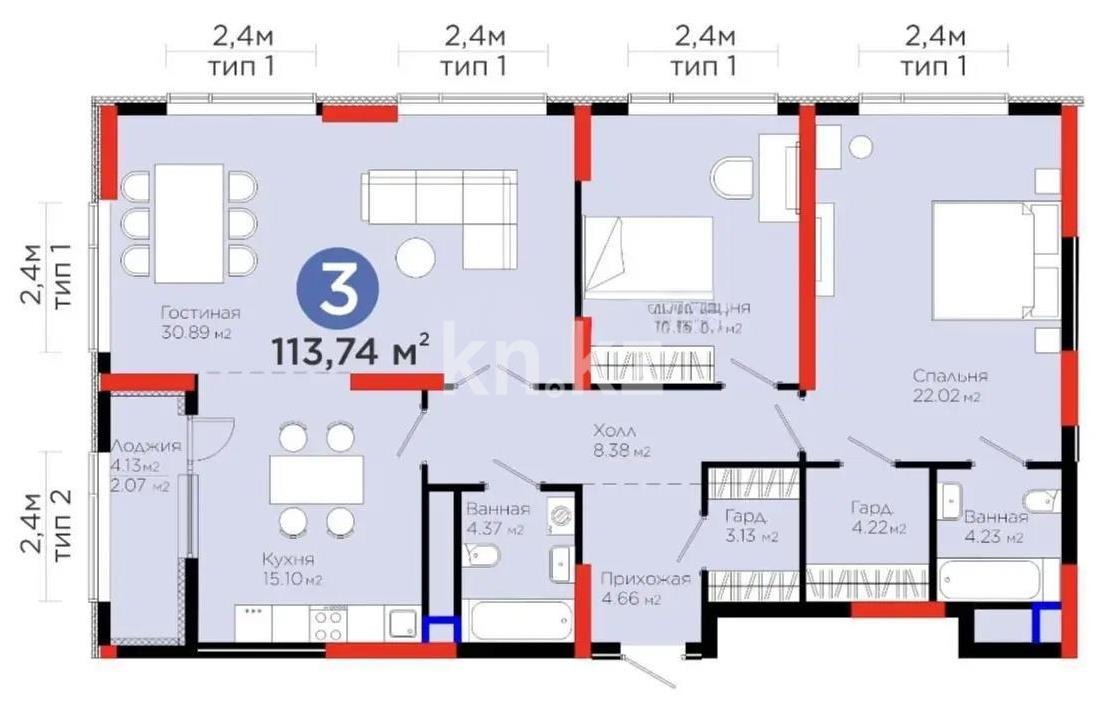 Продажа 3-комнатной квартиры, 113.74 м², ул. Бухар жырау, дом  20 в Астане