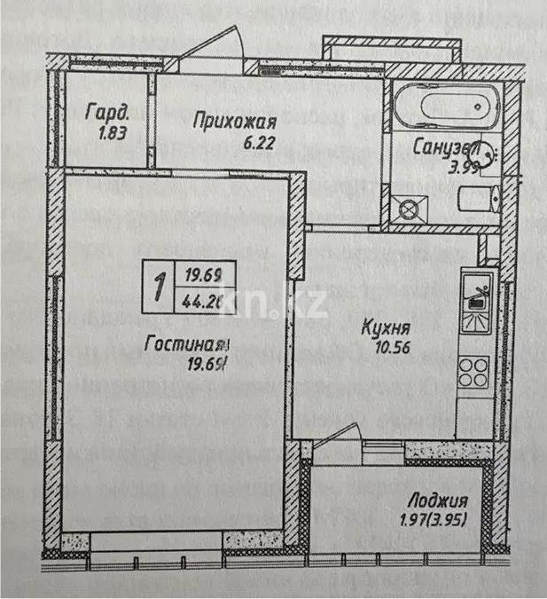 Продажа 1-комнатной квартиры, 44.5 м², пр. Мангилик Ел, дом  62 в Астане