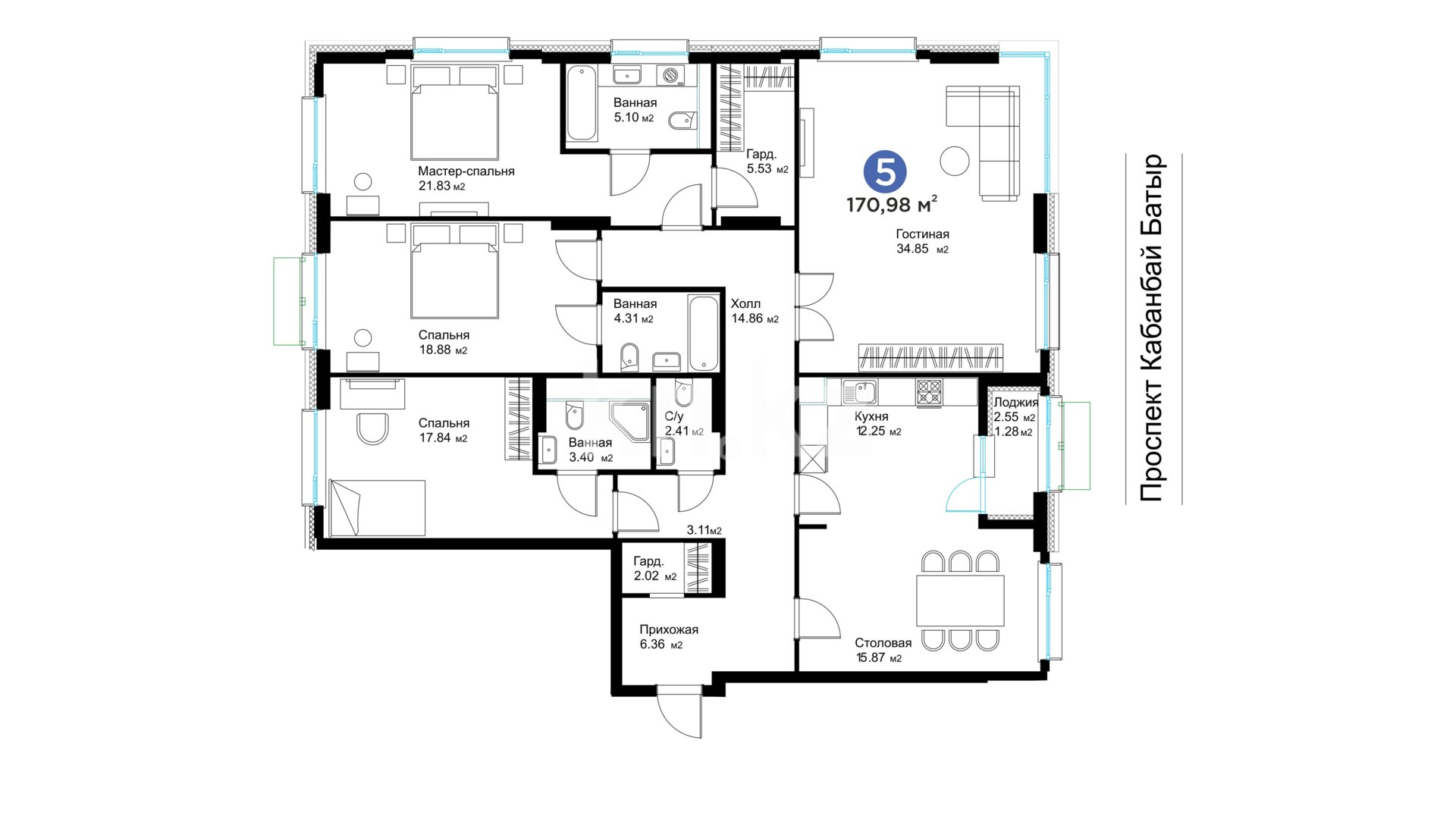 ЖК Alatau Plaza Residence, 5-комнатная, цена 145 333 000 ₸, 850 000 ₸&nbsp;/&nbsp;м²
