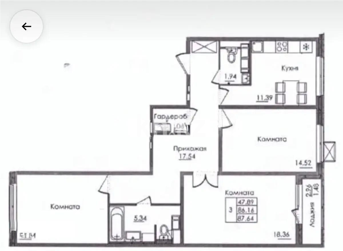 Продажа 3-комнатной квартиры, 87.64 м² в Астане