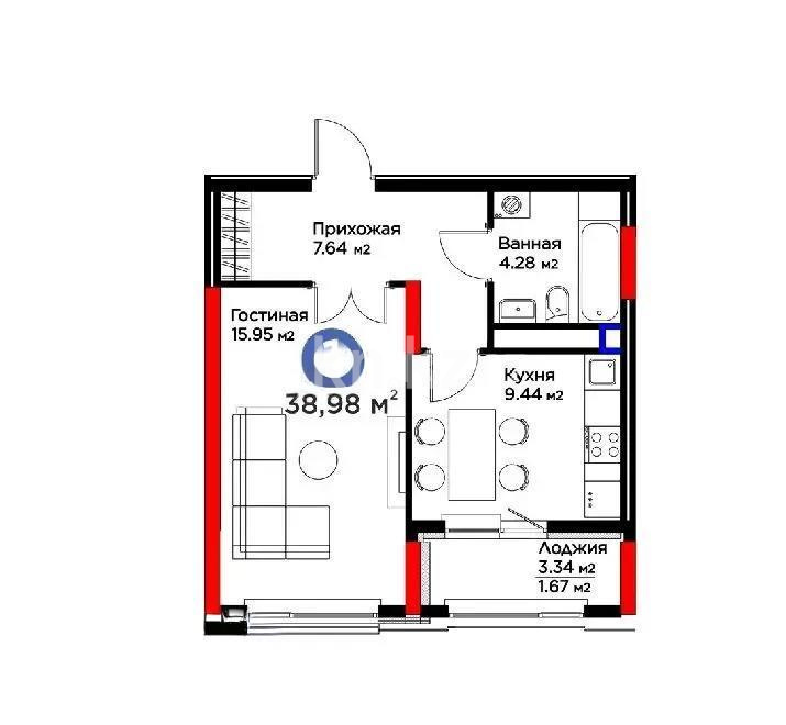 Продажа 1-комнатной квартиры, 38.98 м² в Астане