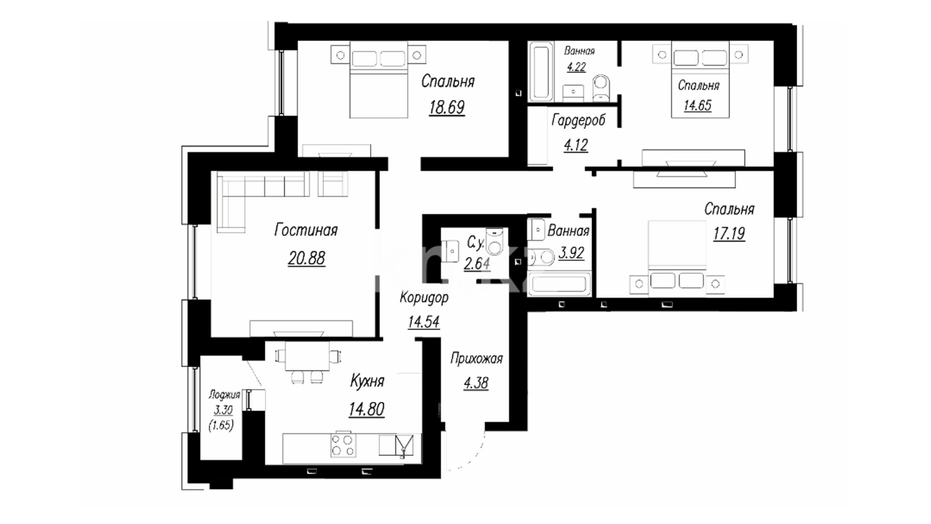 ЖК Manar, 4-комнатная, цена 78 065 000 ₸, 650 000 ₸&nbsp;/&nbsp;м²