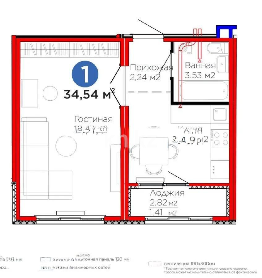 Продажа 1-комнатной квартиры, 34 м² в Астане