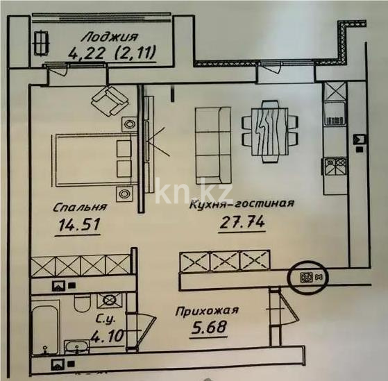 Продажа 2-комнатной квартиры, 43 м² в Астане