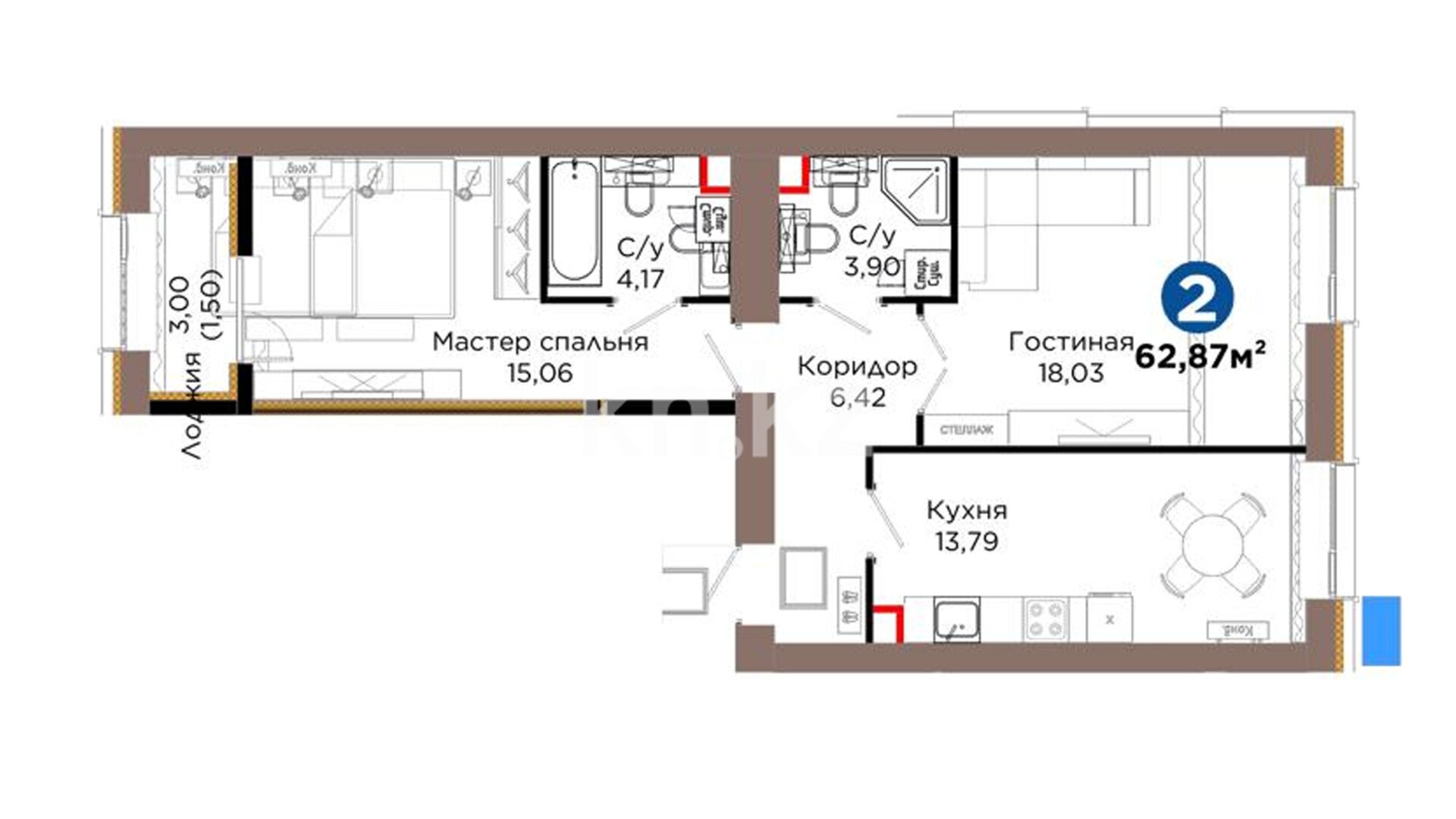 ЖК Arna Urpaq, 2-комнатная, цена 29 605 483 ₸, 470 900 ₸&nbsp;/&nbsp;м²