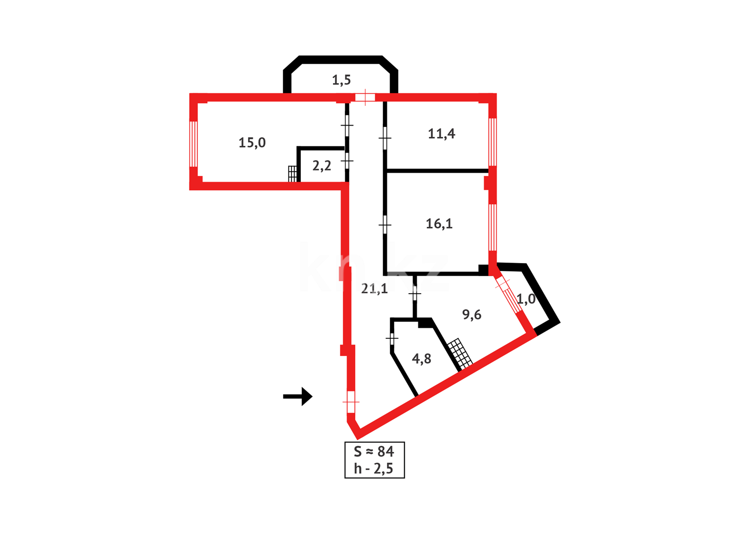 Продажа 3-комнатной квартиры, 84 м², ул. Ашимова в Караганде - фото 11