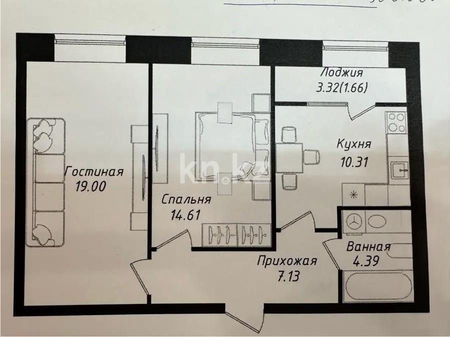 Продажа 2-комнатной квартиры, 57.1 м² в Астане