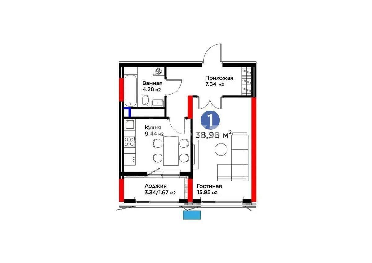 Продажа 1-комнатной квартиры, 38.9 м² в Астане