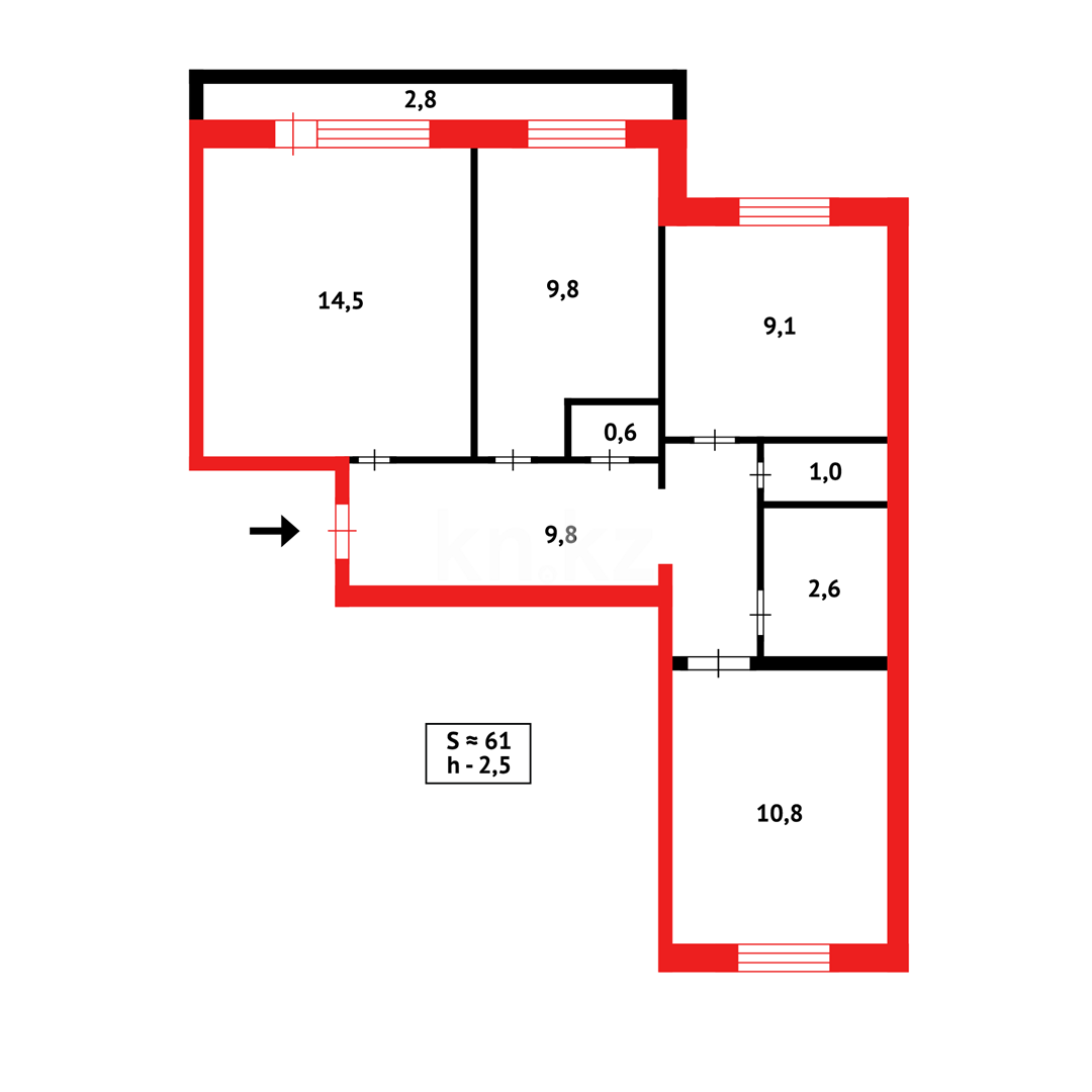 Продажа 3-комнатной квартиры, 61 м², мкр-н Восток-3 в Караганде - фото 12