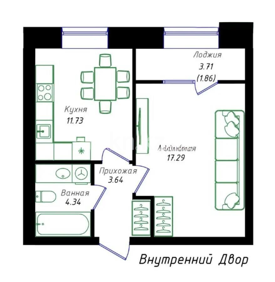 Продажа 1-комнатной квартиры, 39 м² в Астане