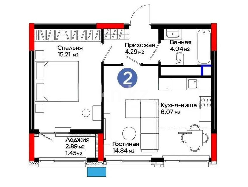 Продажа 2-комнатной квартиры, 46 м² в Астане