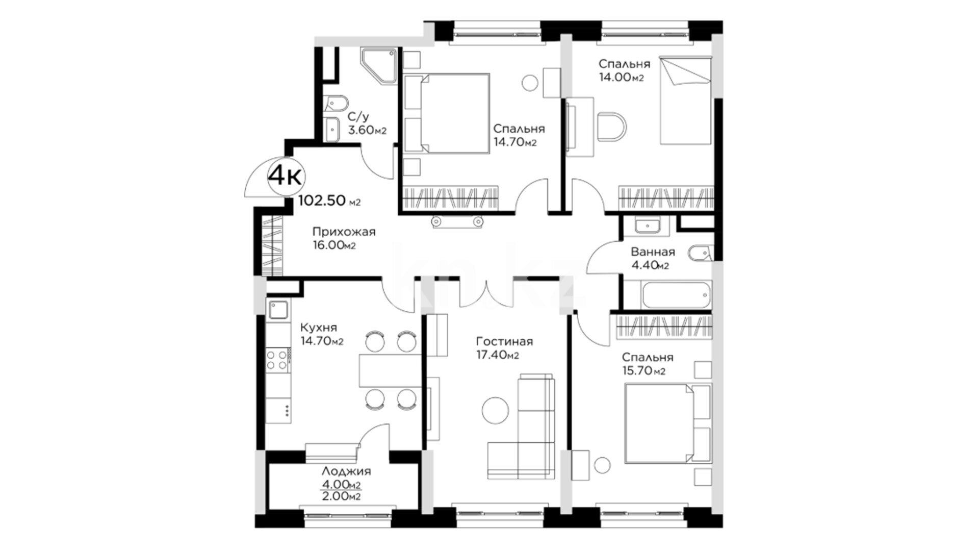 ЖК Respublika, 4-комнатная, цена 59 682 000 ₸, 580 000 ₸&nbsp;/&nbsp;м²