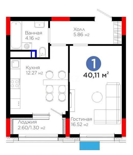 Продажа 1-комнатной квартиры, 40.11 м², ул. Бухар жырау, дом  57/6 в Астане