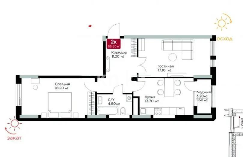 Продажа 2-комнатной квартиры, 70 м² в Астане