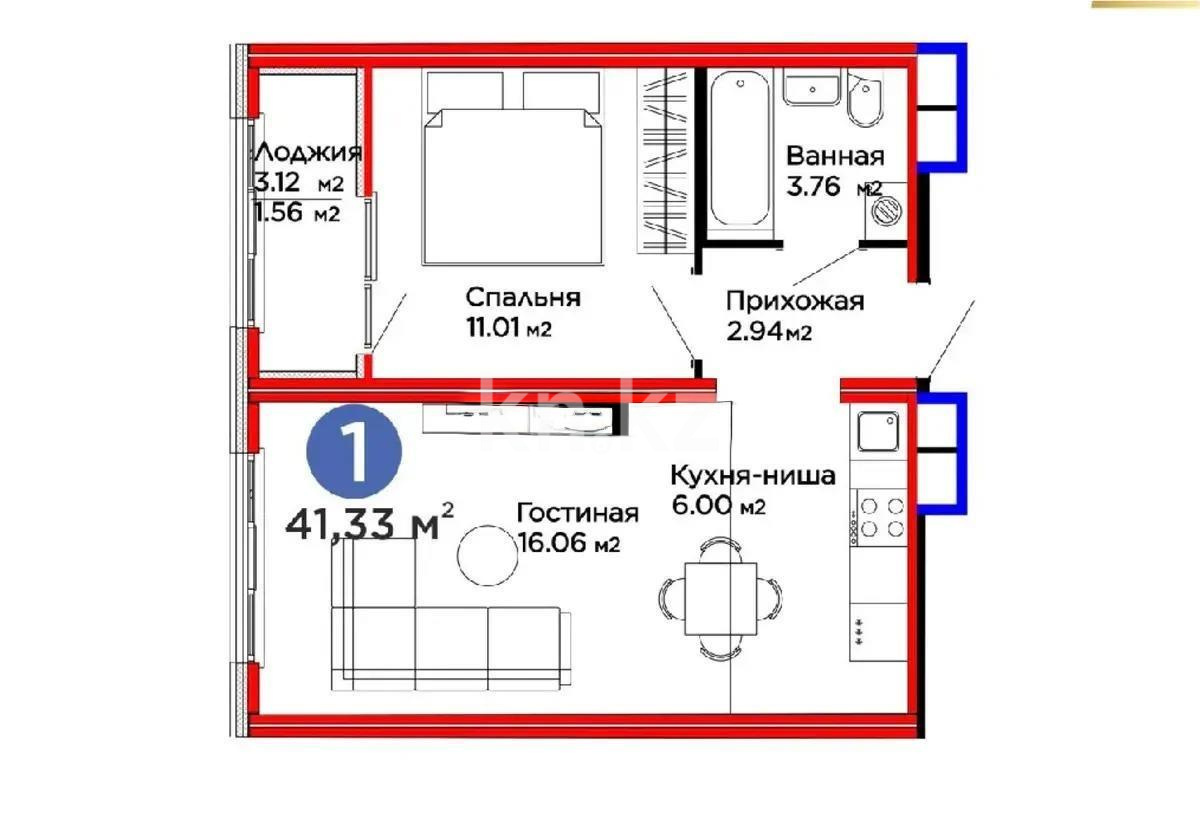 Продажа 2-комнатной квартиры, 41.33 м², ул. Толе би, дом  24 в Астане
