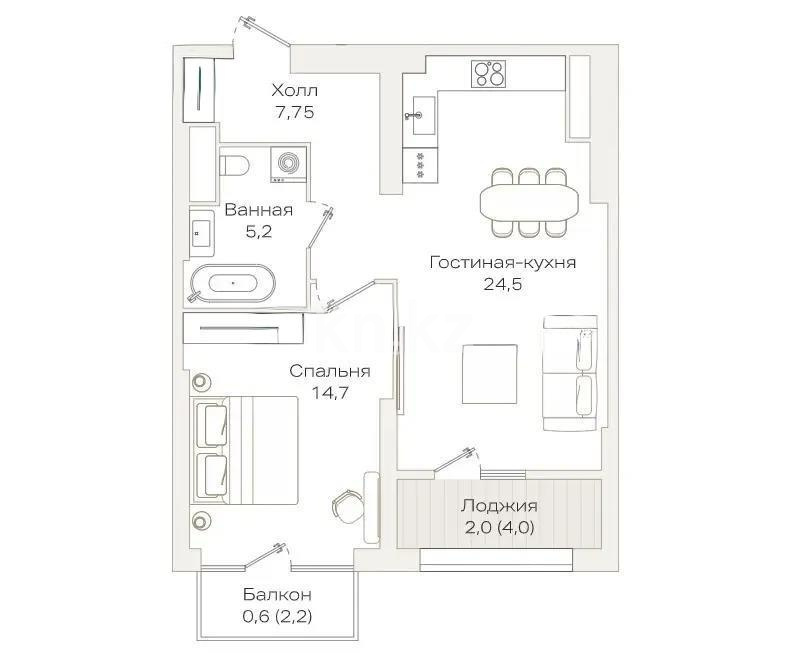 Продажа 2-комнатной квартиры, 55 м² в Алматы