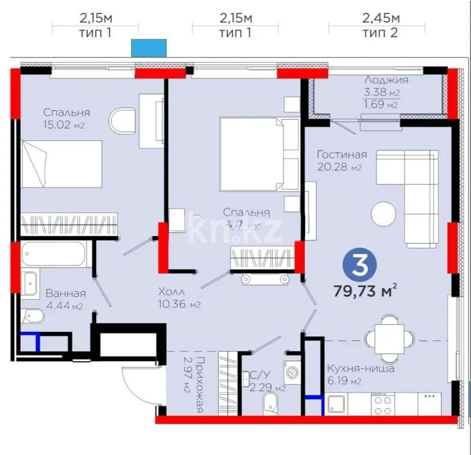 Продажа 3-комнатной квартиры, 80 м², ул. Е-796, дом  1 стр в Астане