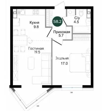 Продажа 2-комнатной квартиры, 58.2 м², ул. Нурмагамбетова, дом  71 в Алматы