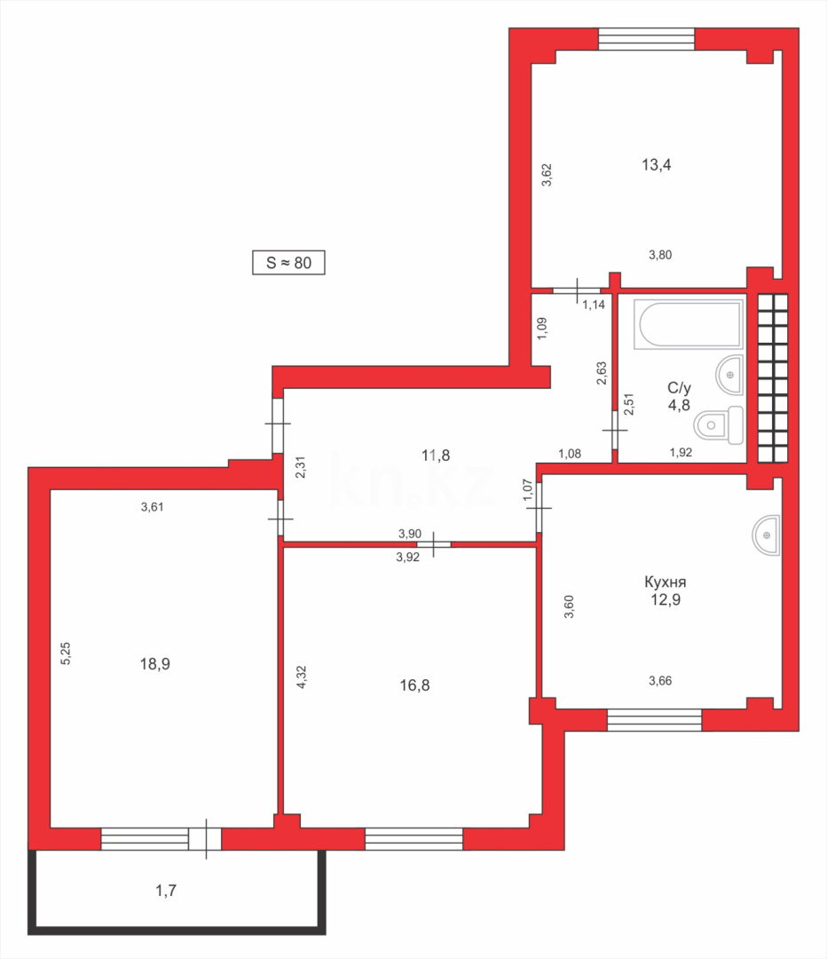 Продажа 3-комнатной квартиры, 80 м² в Караганде - фото 13
