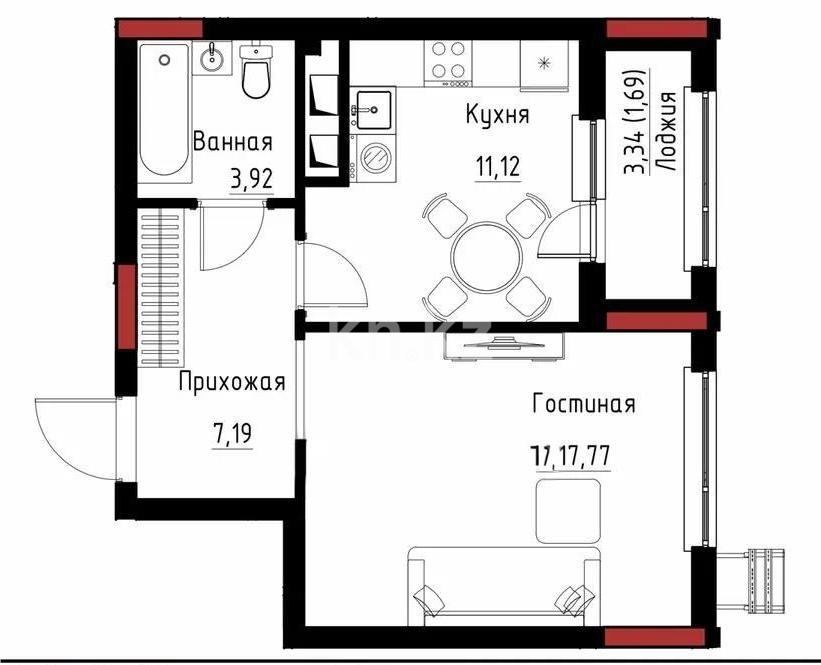 Продажа 1-комнатной квартиры, 41.63 м², ул. Хусейна бен Талала, дом  9/3 стр в Астане