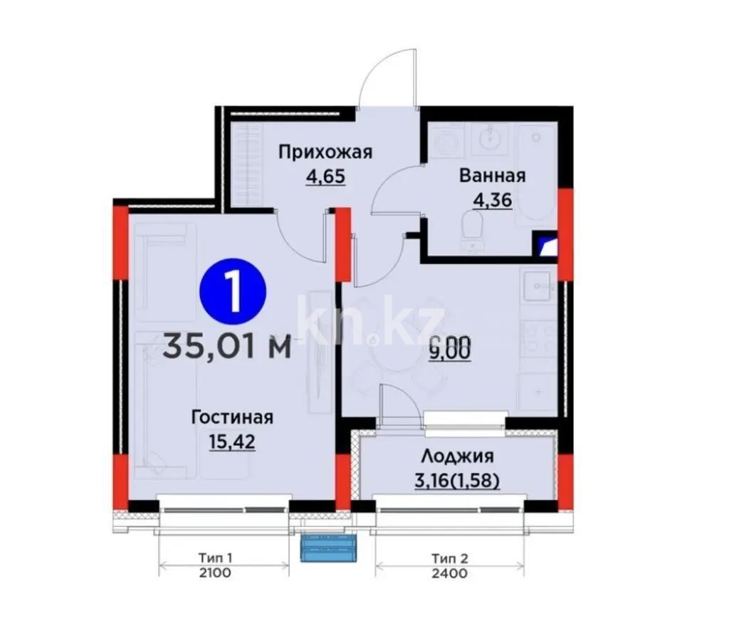 Продажа 1-комнатной квартиры, 35 м² в Астане