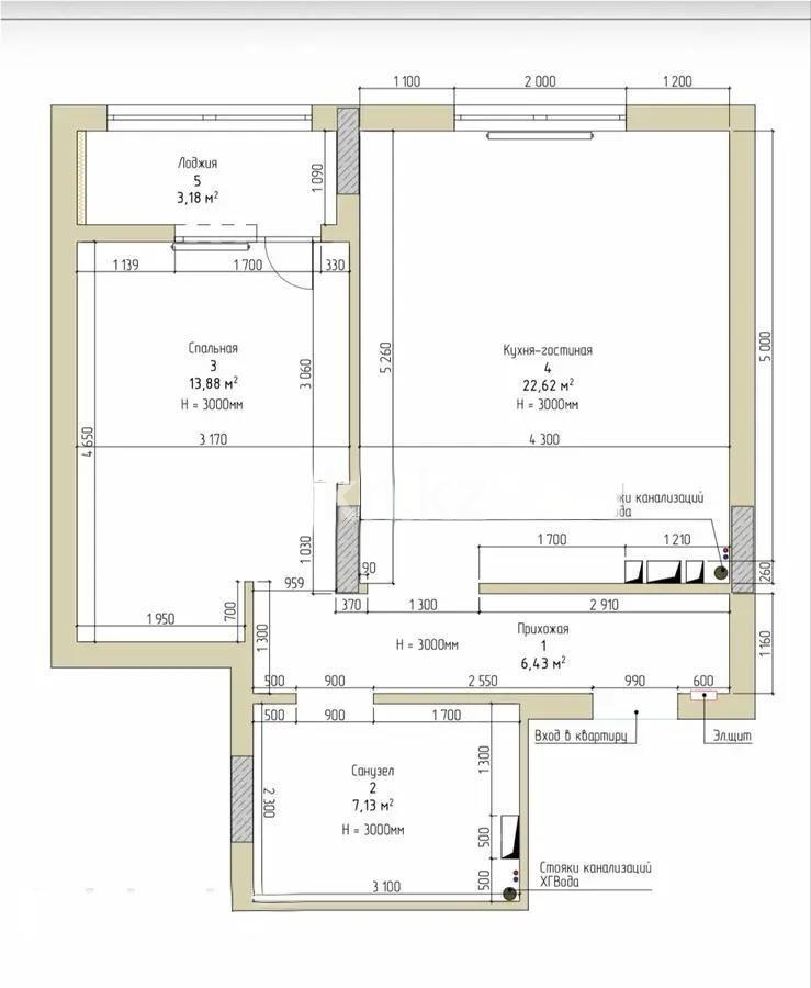 Продажа 2-комнатной квартиры, 51 м² в Астане
