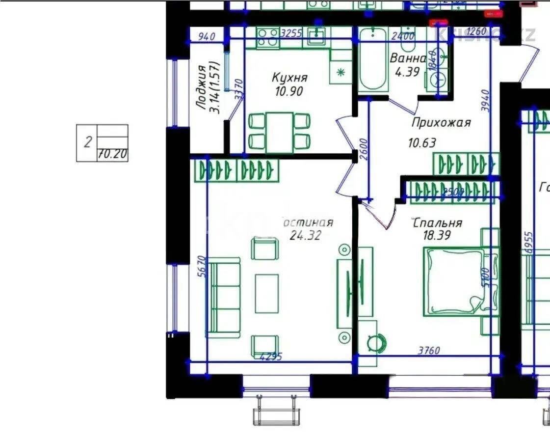 Продажа 2-комнатной квартиры, 70 м² в Астане
