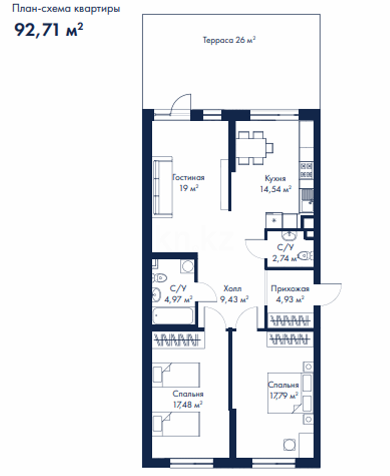 Продажа 2-комнатной квартиры, 92.71 м², Алатауская трасса, дом  33Ж в Алматинской области - фото 15
