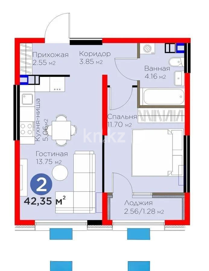 Продажа 2-комнатной квартиры, 42.35 м², мкр. Гажайып, дом  33 в Алматы