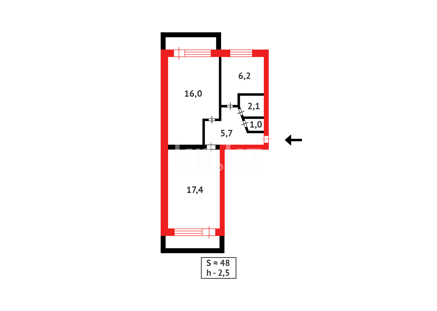 Продажа 2-комнатной квартиры, 47 м², 15 мкр. в Караганде - фото 14