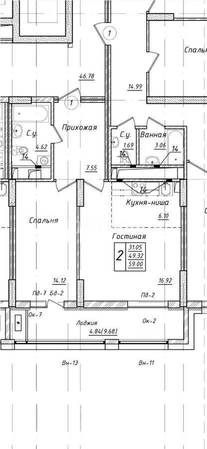 Продажа 2-комнатной квартиры, 59 м² в Астане