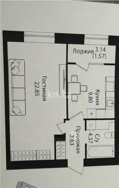 Продажа 2-комнатной квартиры, 42 м² в Астане