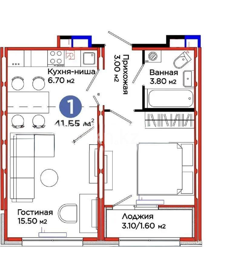 Продажа 2-комнатной квартиры, 41.26 м² в Астане