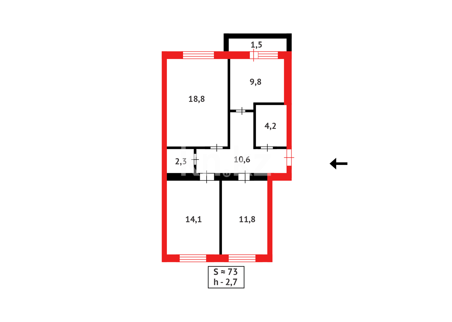 Продажа 2-комнатной квартиры, 73 м², ул. Анжерская в Караганде - фото 17