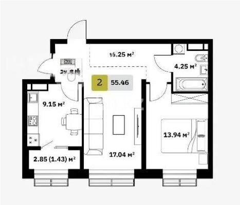 Продажа 2-комнатной квартиры, 55.4 м² в Алматы - фото 4