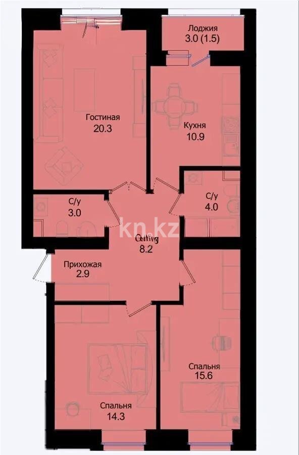 Продажа 3-комнатной квартиры, 81 м² в Астане