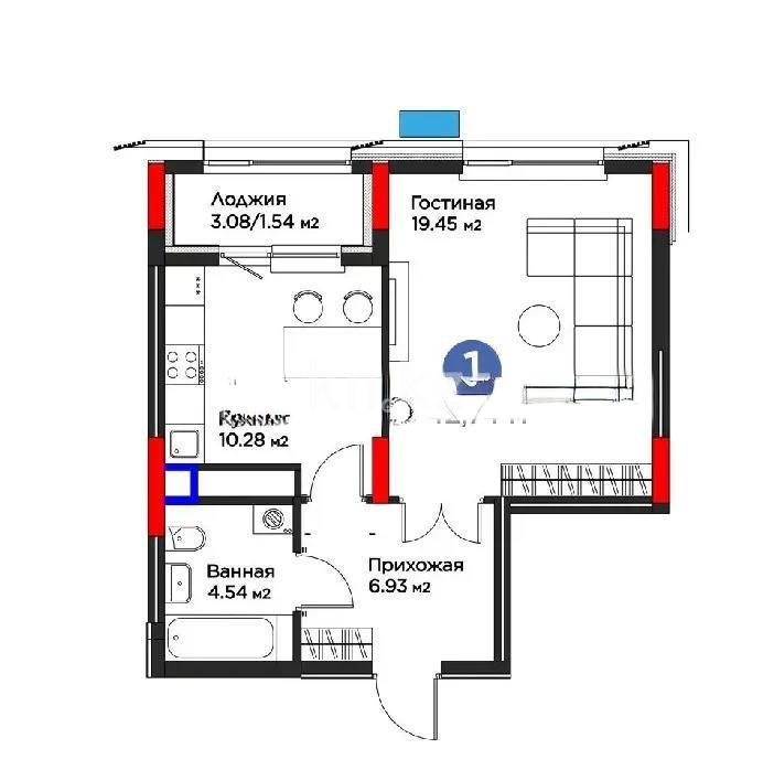 Продажа 1-комнатной квартиры, 43 м² в Астане