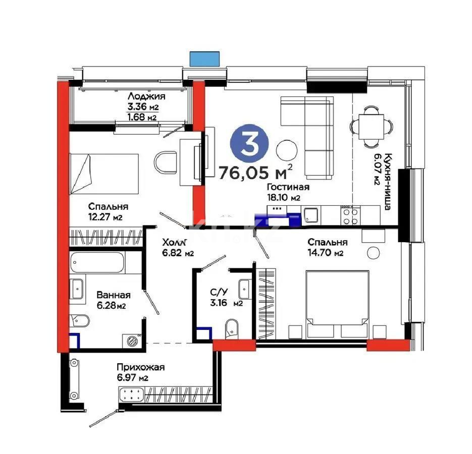 Продажа 3-комнатной квартиры, 76.05 м² в Астане - фото 4