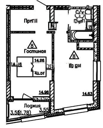 Продажа 1-комнатной квартиры, 43.6 м², пр. Кошкарбаева, дом  36 в Астане
