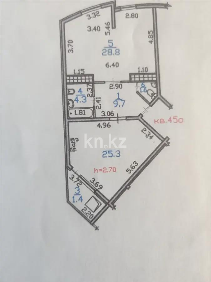 Продажа 2-комнатной квартиры, 54.1 м², мкр-н Нуркент, дом  52 в Алматы