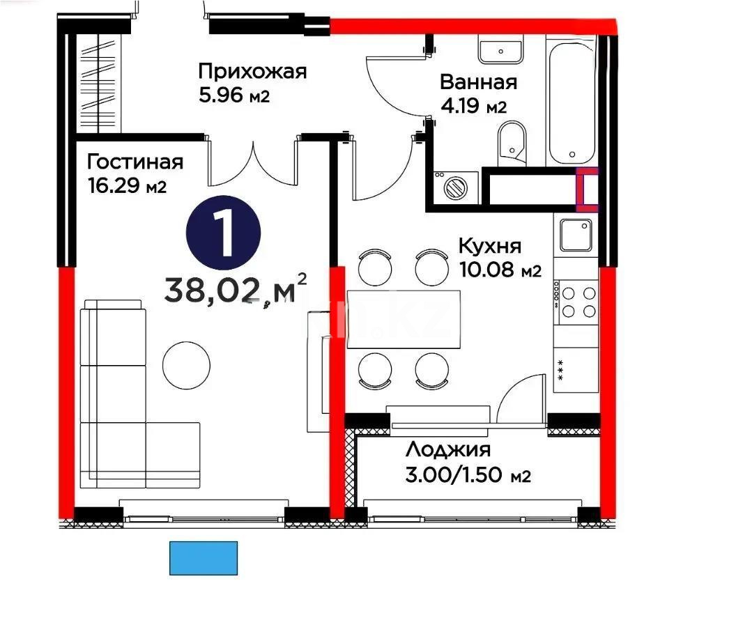 Продажа 1-комнатной квартиры, 38.02 м² в Астане