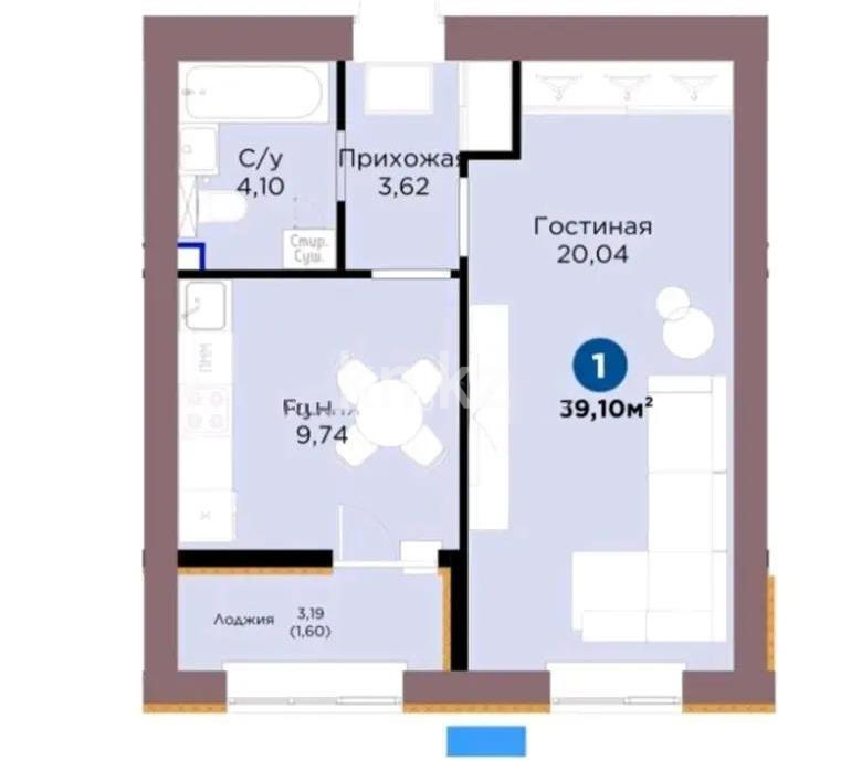 Продажа 1-комнатной квартиры, 39.1 м² в Астане
