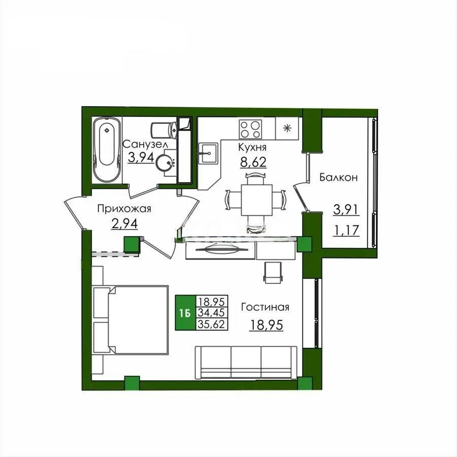 Продажа 1-комнатной квартиры, 35.6 м² в Астане